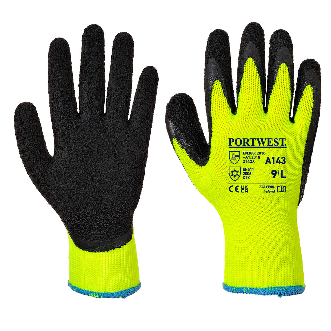 A143 - Thermische Soft Grip Handschoen - Portwest - Geel/Zwart