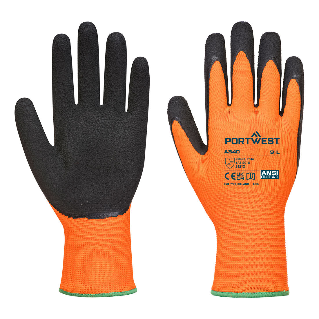 A340 - Hi-Vis Grip Handschoen - Latex - Portwest - Oranje/Zwart
