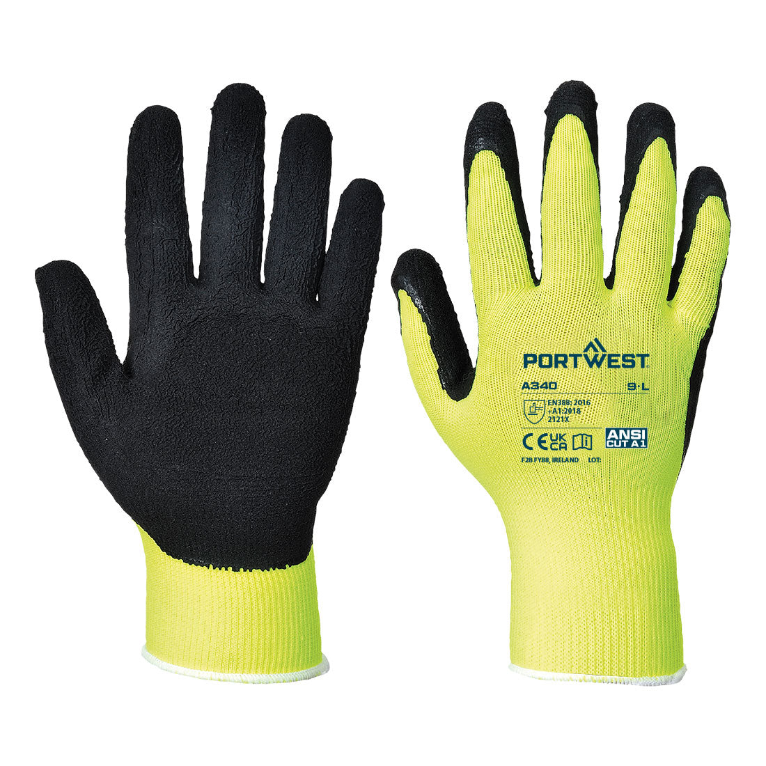A340 - Hi-Vis Grip Handschoen - Latex - Portwest - Geel