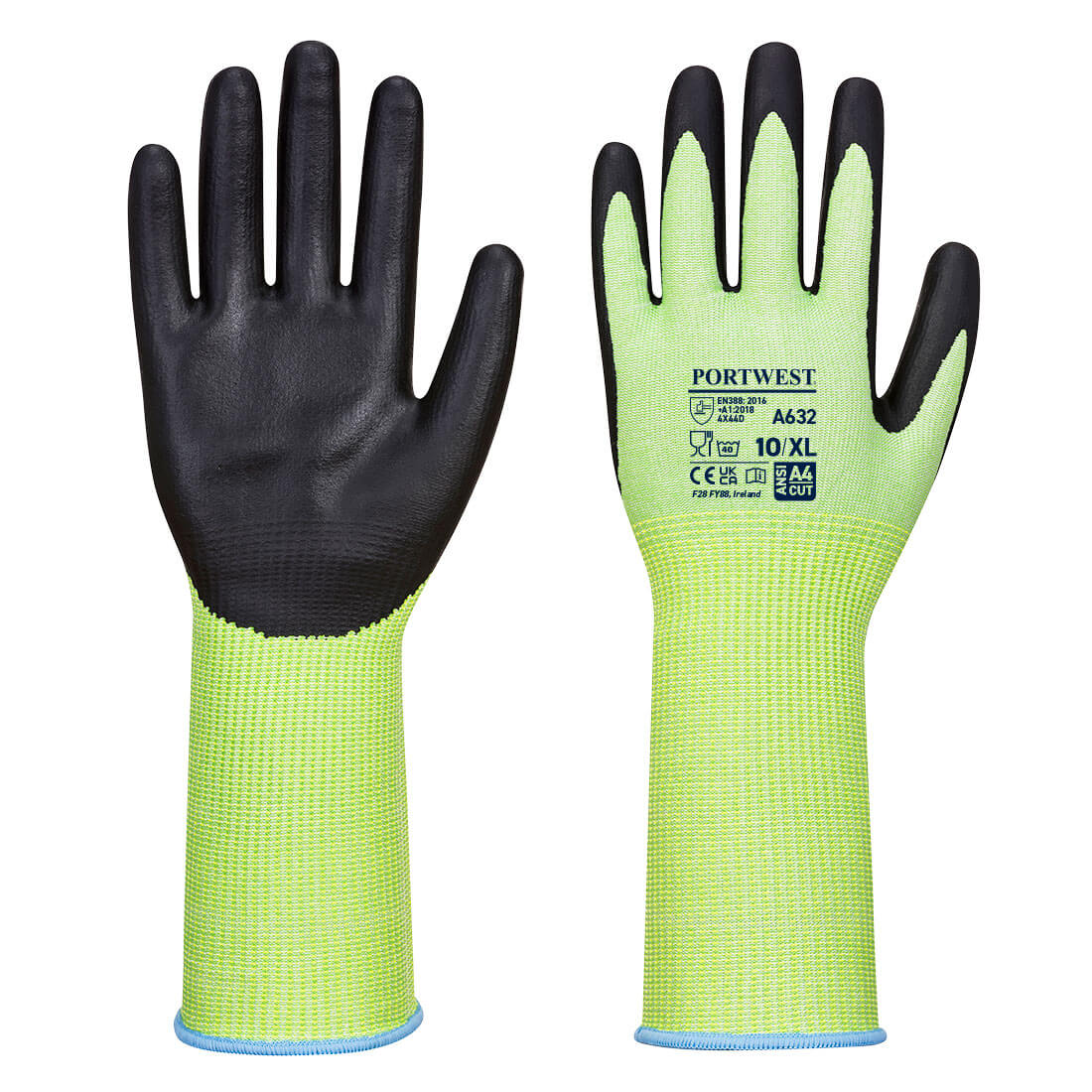 A632 - Groen Knip Handschoen Lange Manchet - Portwest - Groen/Zwart
