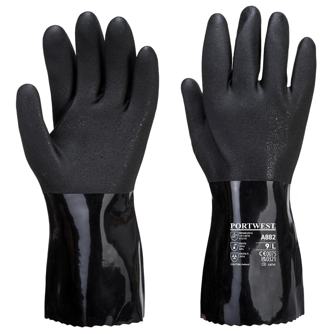A882 - Chemiebestendige en ESD veilige PVC handschoen - Portwest - Zwart