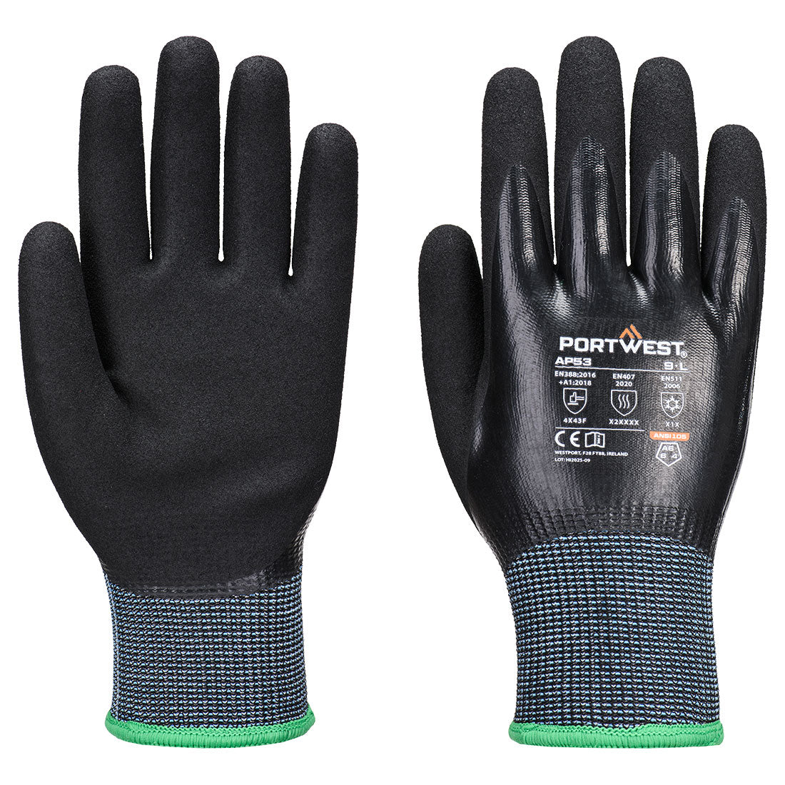 AP53 - Cold F15 Nitrile Aqua Cut Glove - Portwest - Zwart
