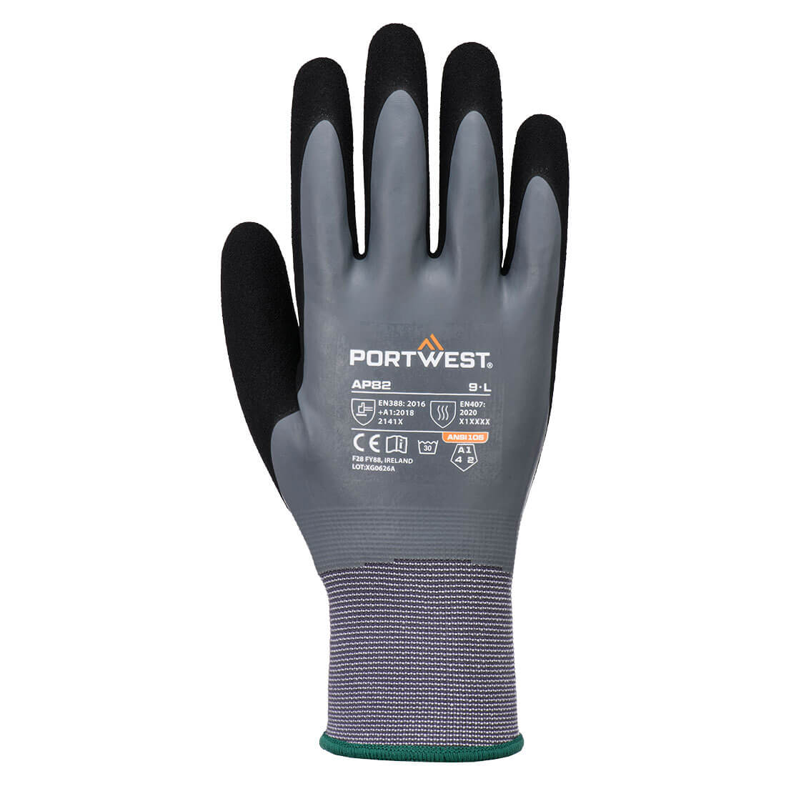 AP82 - Grip 15 Latex Foam Touch Screen Glove - Portwest - Grijs/Zwart