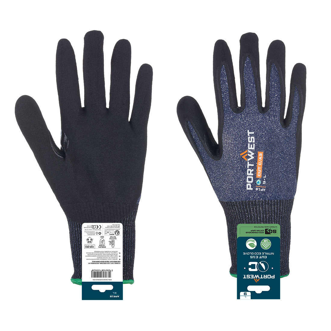 APR18 - SG snijbestendige C15 Nitril Handschoen (Retail) - Portwest - Blauw/Zwart