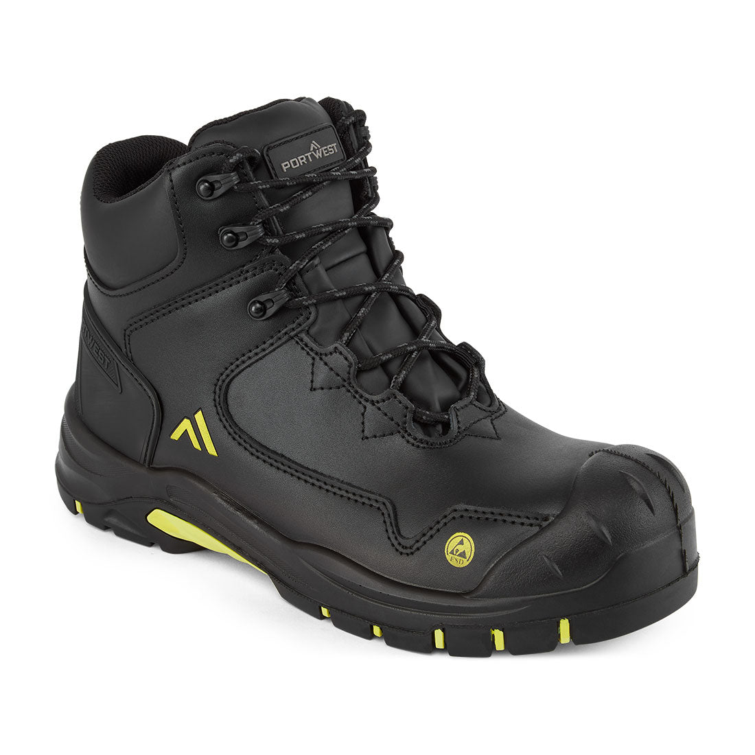 FC18 - Apex Composiet Half Hoge Schoen S3S ESD HRO SR SC FO - Portwest - Zwart/Geel