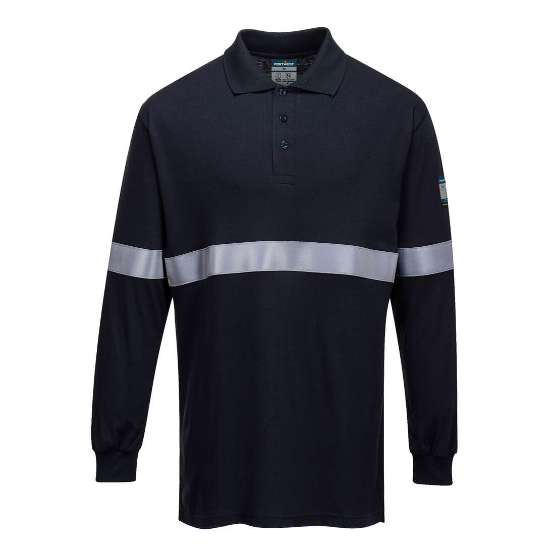 FR03 - Vlamvertragende Modaflame Antistatische lange mouw poloshirt met reflecterende striping - Portwest - Marineblauw