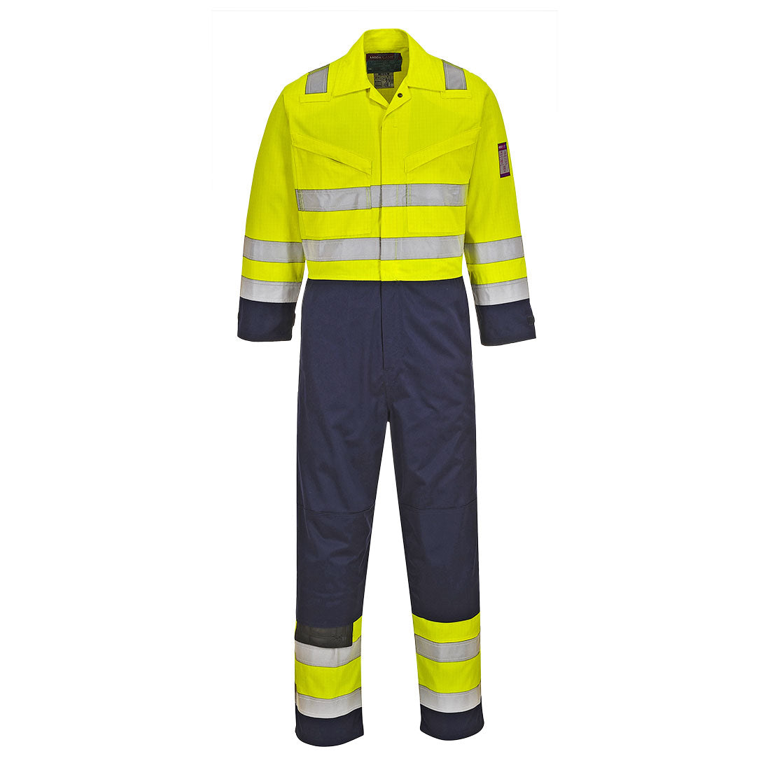 MV28 - Hi-Vis Modaflame Overall - Portwest - Geel/Marineblauw Lang