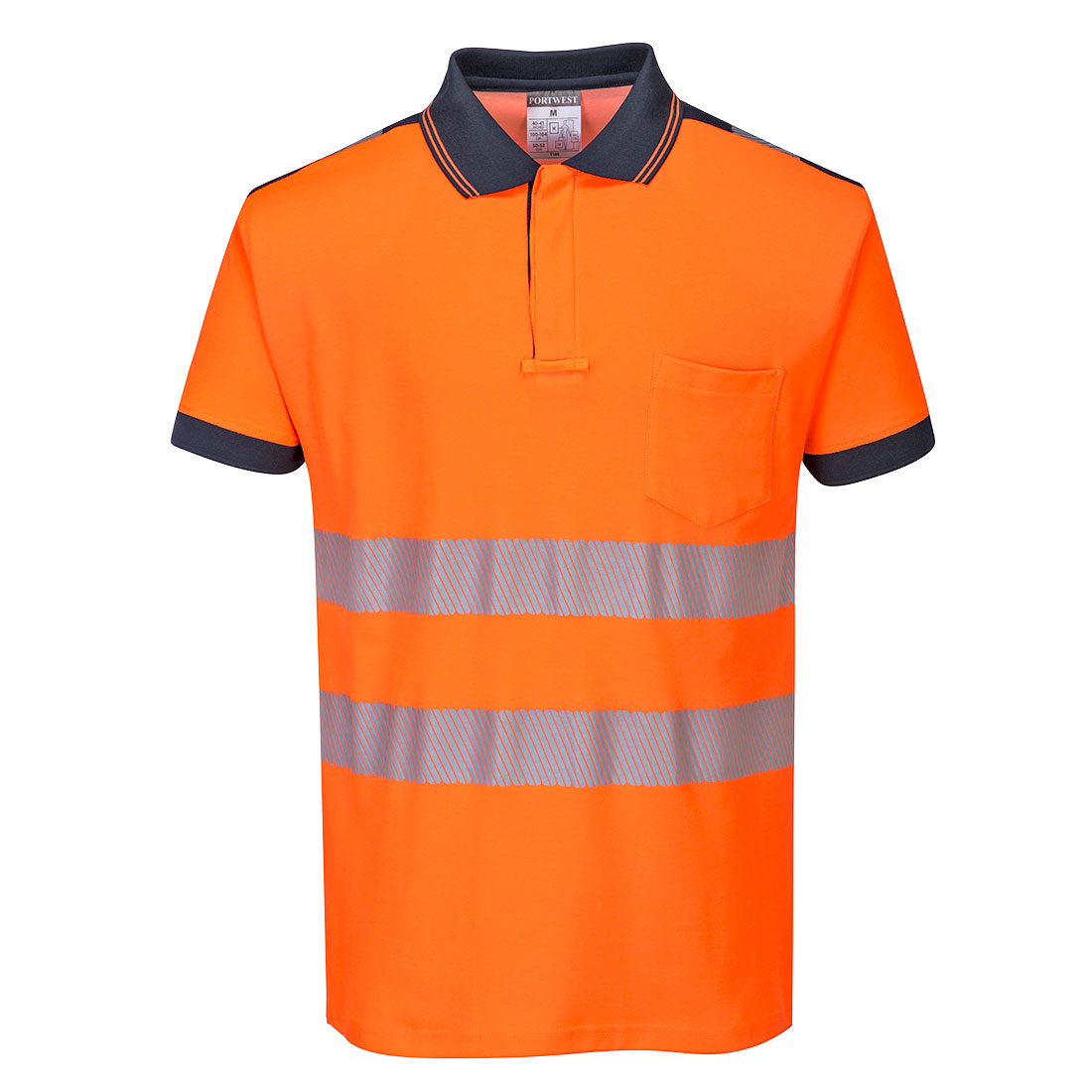 T180 - PW3 Hi-Vis Poloshirt Korte Mouw - Portwest - Oranje/Marineblauw