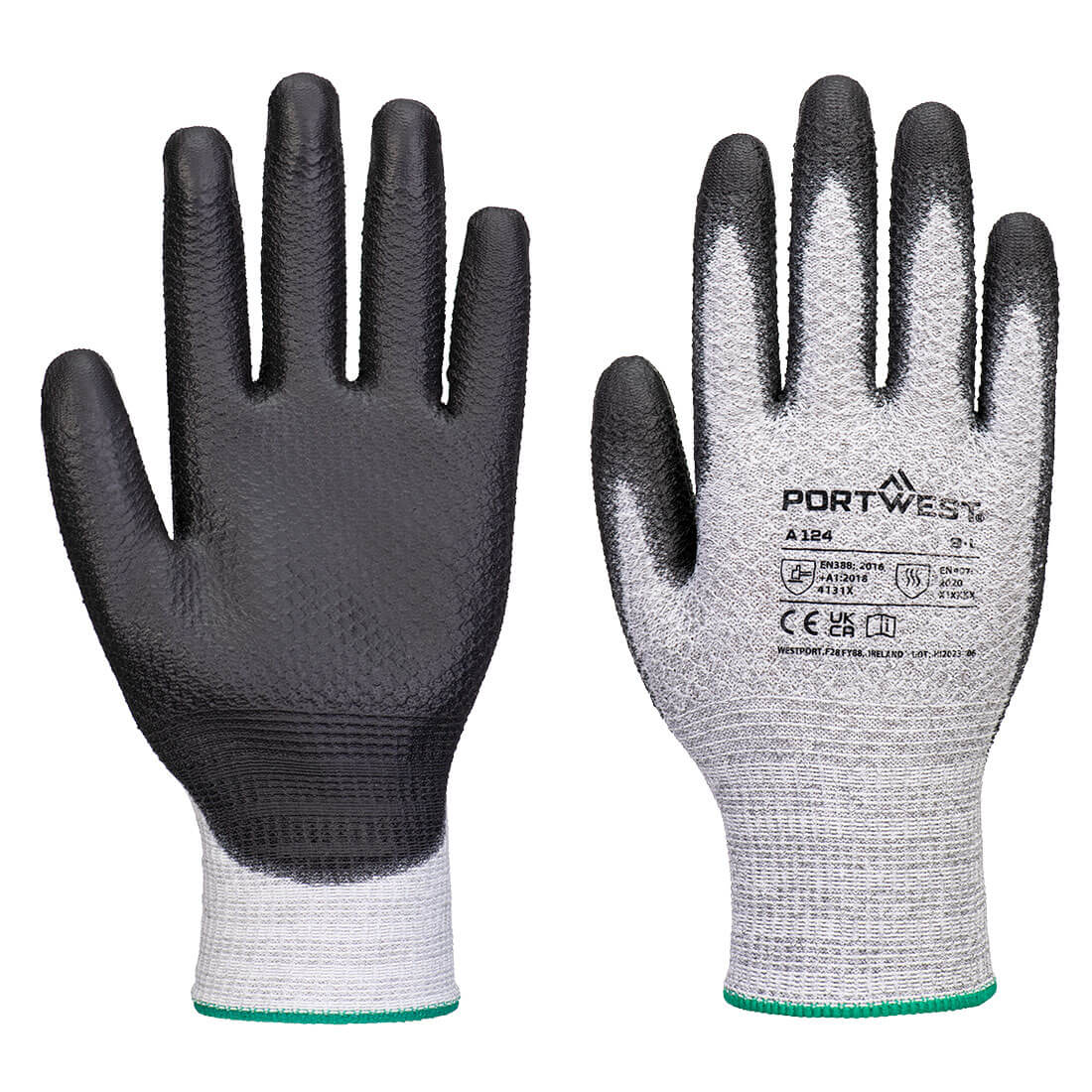 A124 - Grip 13 PU Diamond Gebreide Handschoen  (Pk12) - Portwest - Grijs/Zwart
