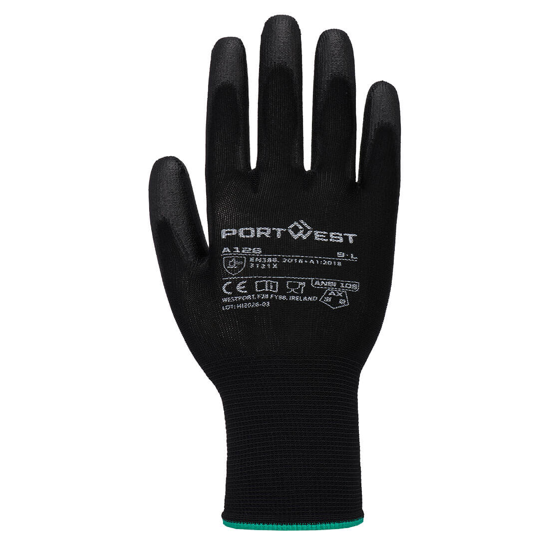 A126 - Grip 13 Nylon PU Glove - Portwest - Zwart