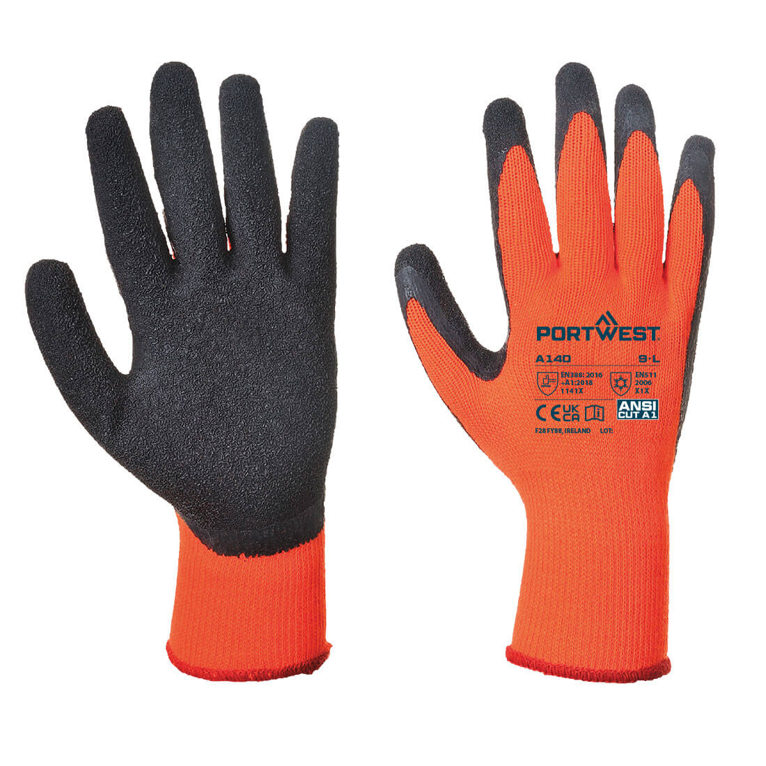 A140 - Thermische Handschoen met Grip - Portwest - Oranje/Zwart