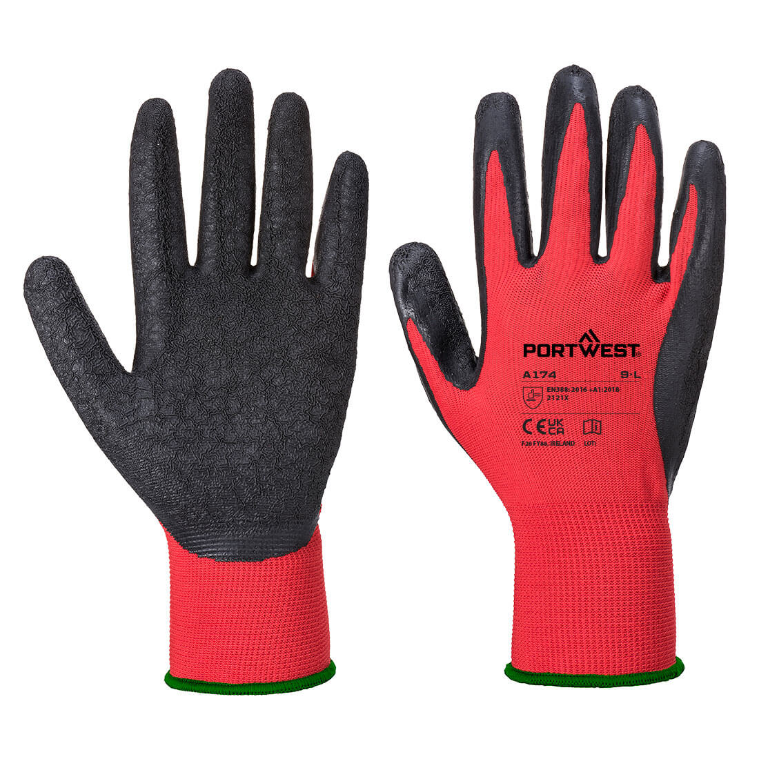 A174 - Flex Grip Latex Handschoen - Portwest - Rood/Zwart
