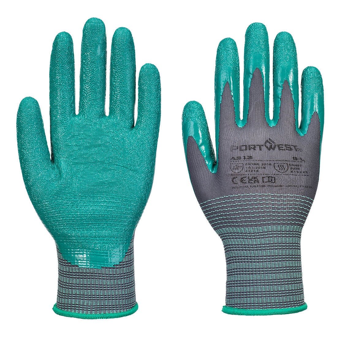 A313 - Grip 15 Nitril Gekreukte handschoen (Pk12) - Portwest - Grijs/Groen