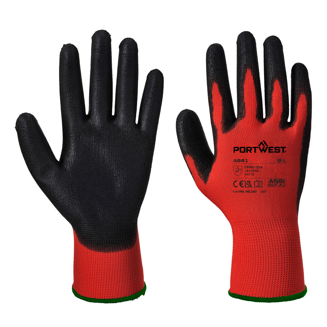 A641 - Rood - PU Handschoen - Portwest - Rood/Zwart