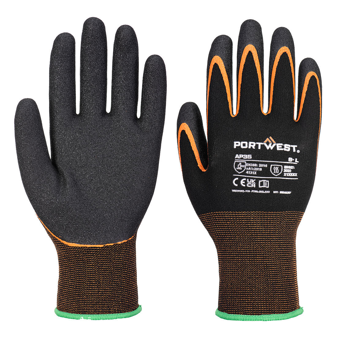 AP35 - Grip 15 Nitril Dubbele Palm Handschoen - Portwest - Zwart/Oranje
