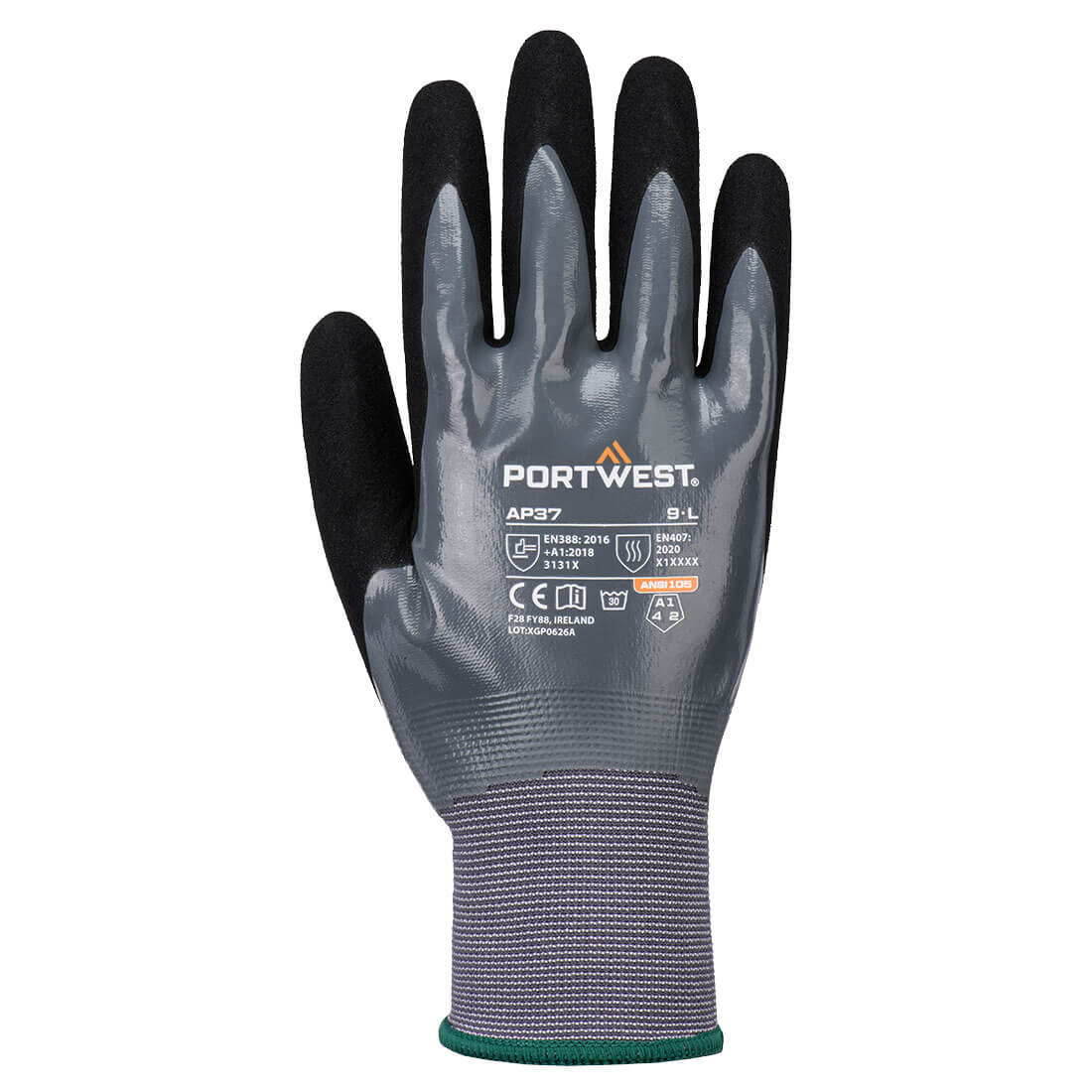 AP37 - Grip 15 Nitrile Foam Touch Screen Glove - Portwest - Grijs/Zwart