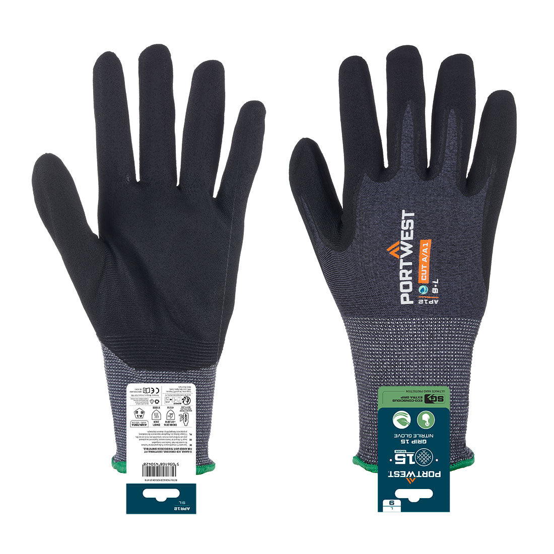 APR12 - SG Grip 15 Nitril Handschoen (Retail) - Portwest - Grijs/Zwart