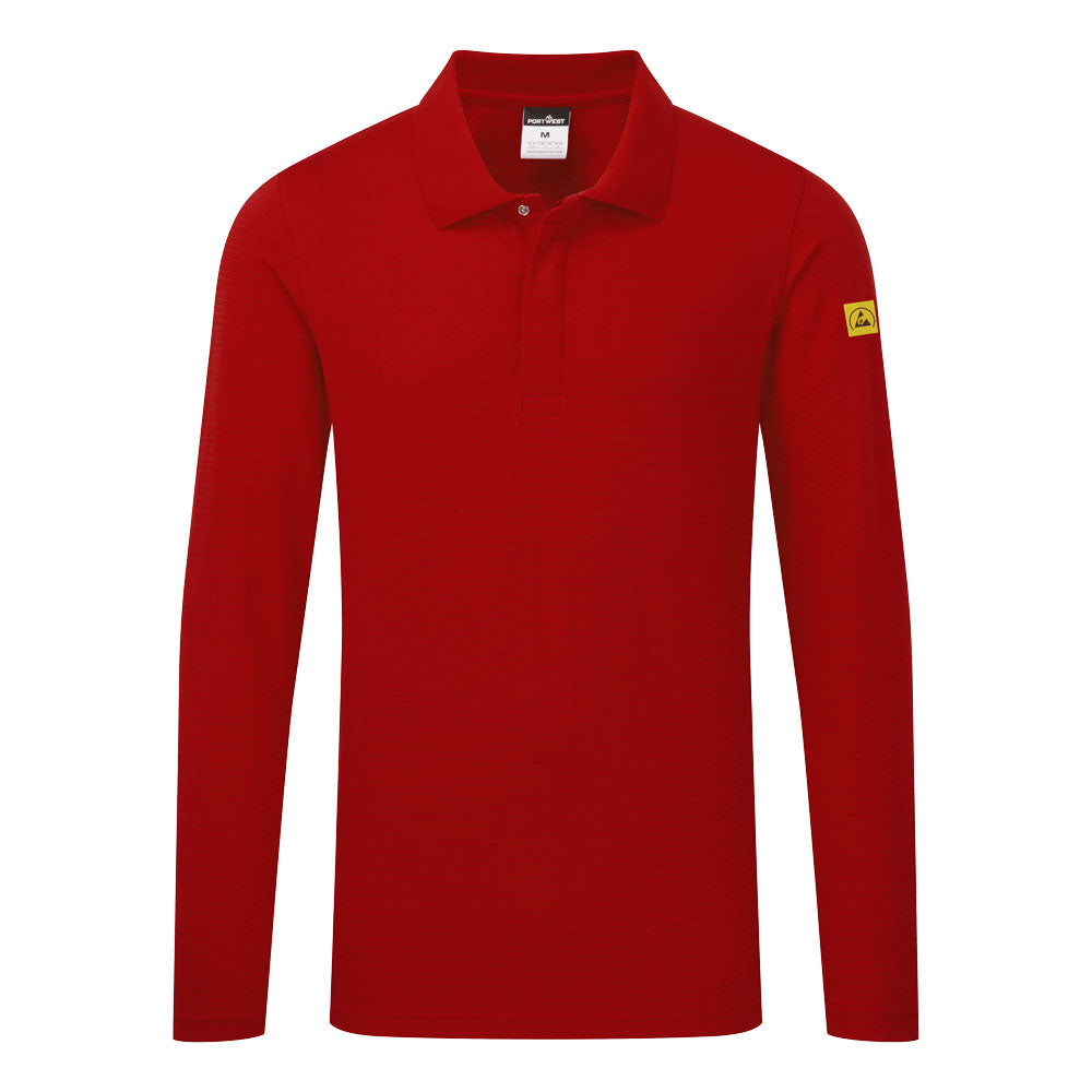 AS23 - Anti-statische ESD Polo Lange Mouw - Portwest - Deep Rood