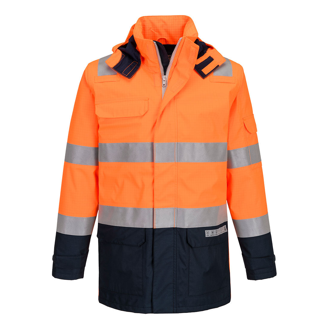 FR605 - Bizflame Regen+ Hi-Vis Vlamboog Jack - Portwest - Oranje/Marineblauw