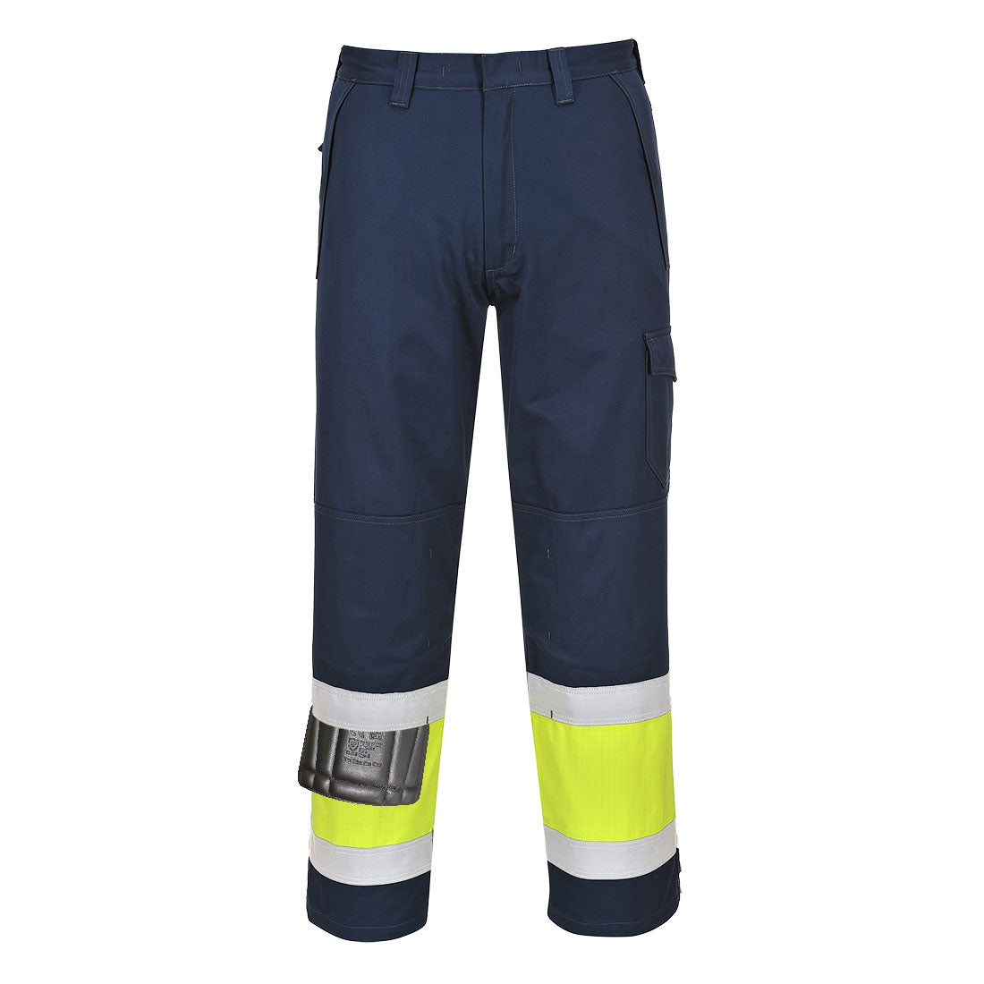 MV26 - Hi-Vis Modaflame Broek - Portwest - Geel/Marineblauw