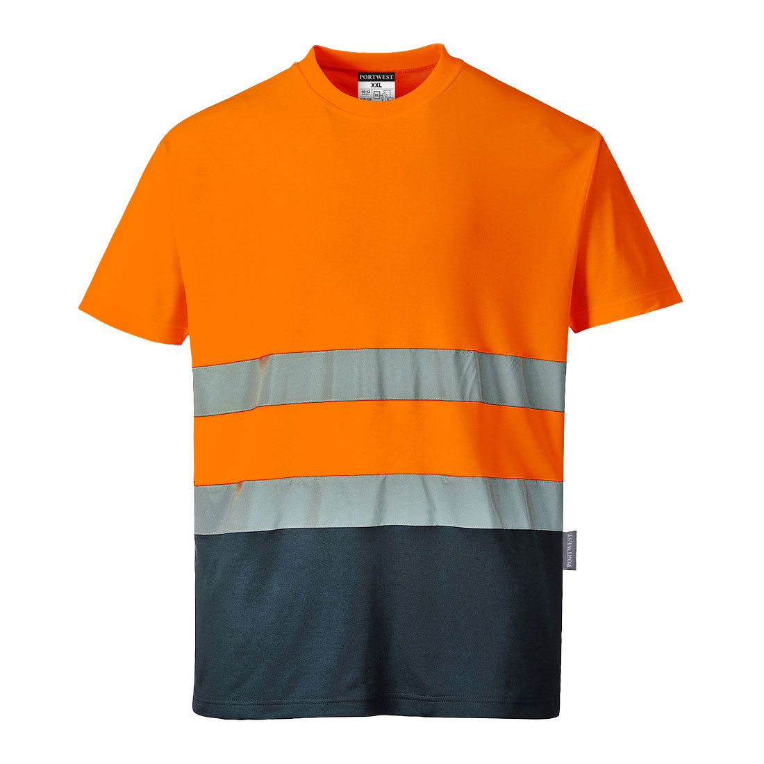 S173 - Tweekleuren Katoenen Comfort T-shirt - Portwest - Oranje/Marineblauw