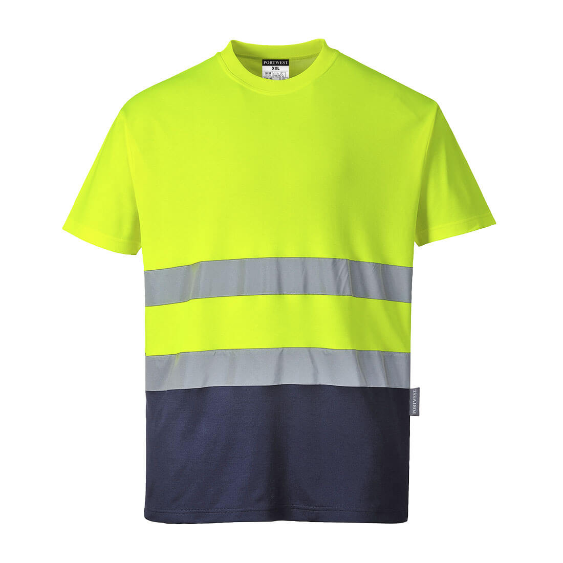 S173 - Tweekleuren Katoenen Comfort T-shirt - Portwest - Geel/Marineblauw