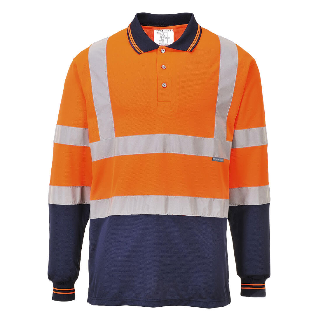 S279 - Tweekleuren Polo met lange mouw - Portwest - Oranje/Marineblauw