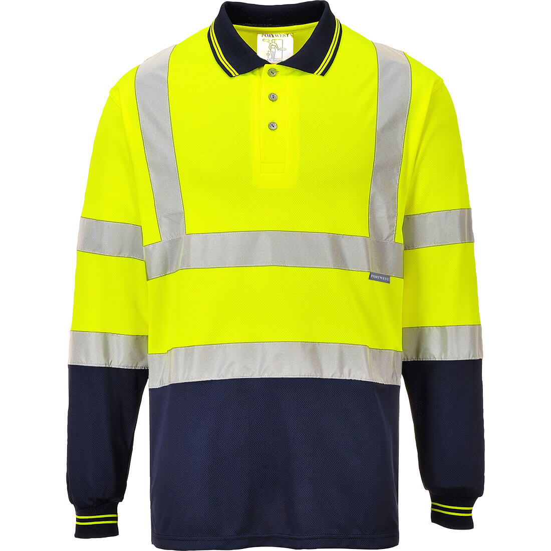 S279 - Tweekleuren Polo met lange mouw - Portwest - Geel/Marineblauw