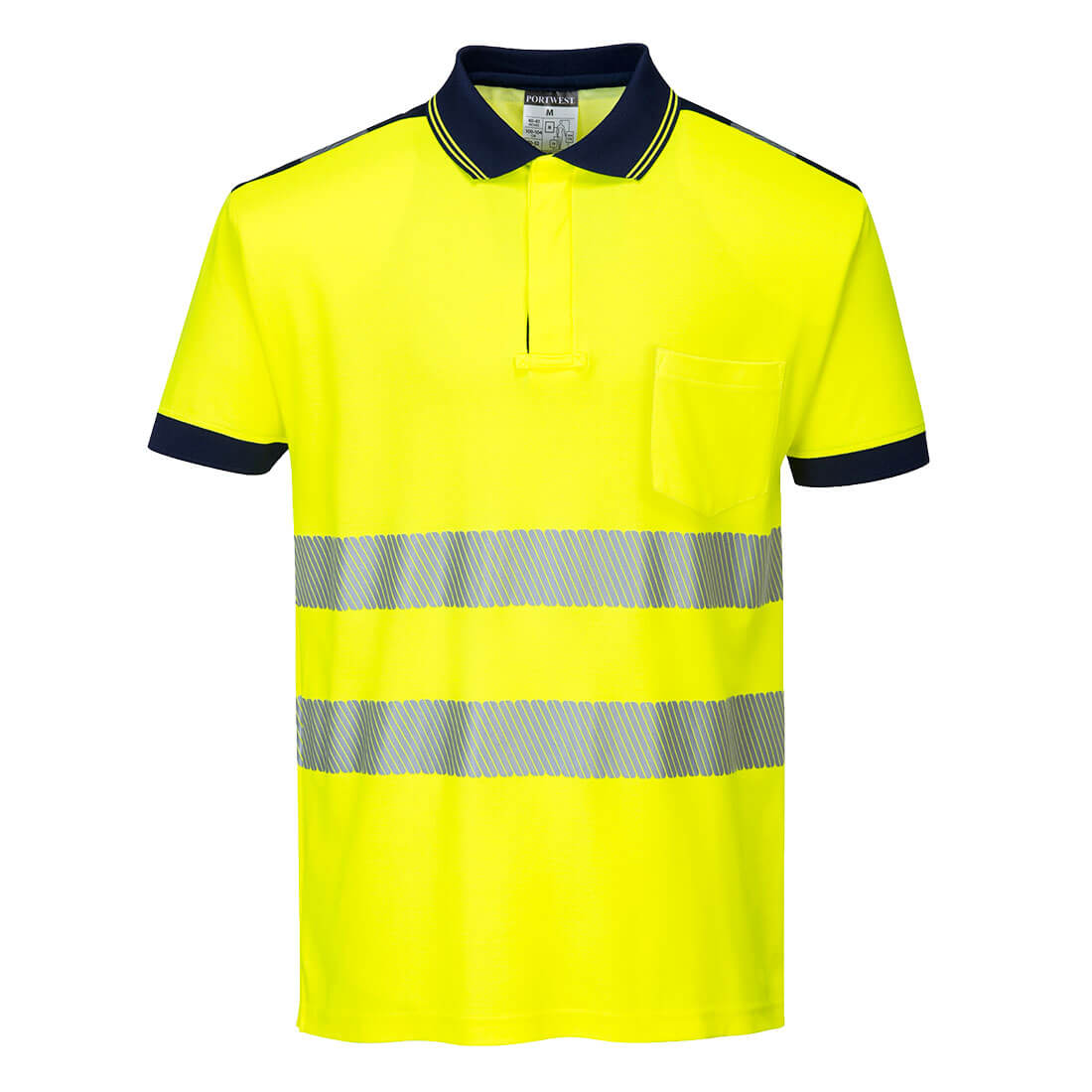 T180 - PW3 Hi-Vis Poloshirt Korte Mouw - Portwest - Geel/Marineblauw