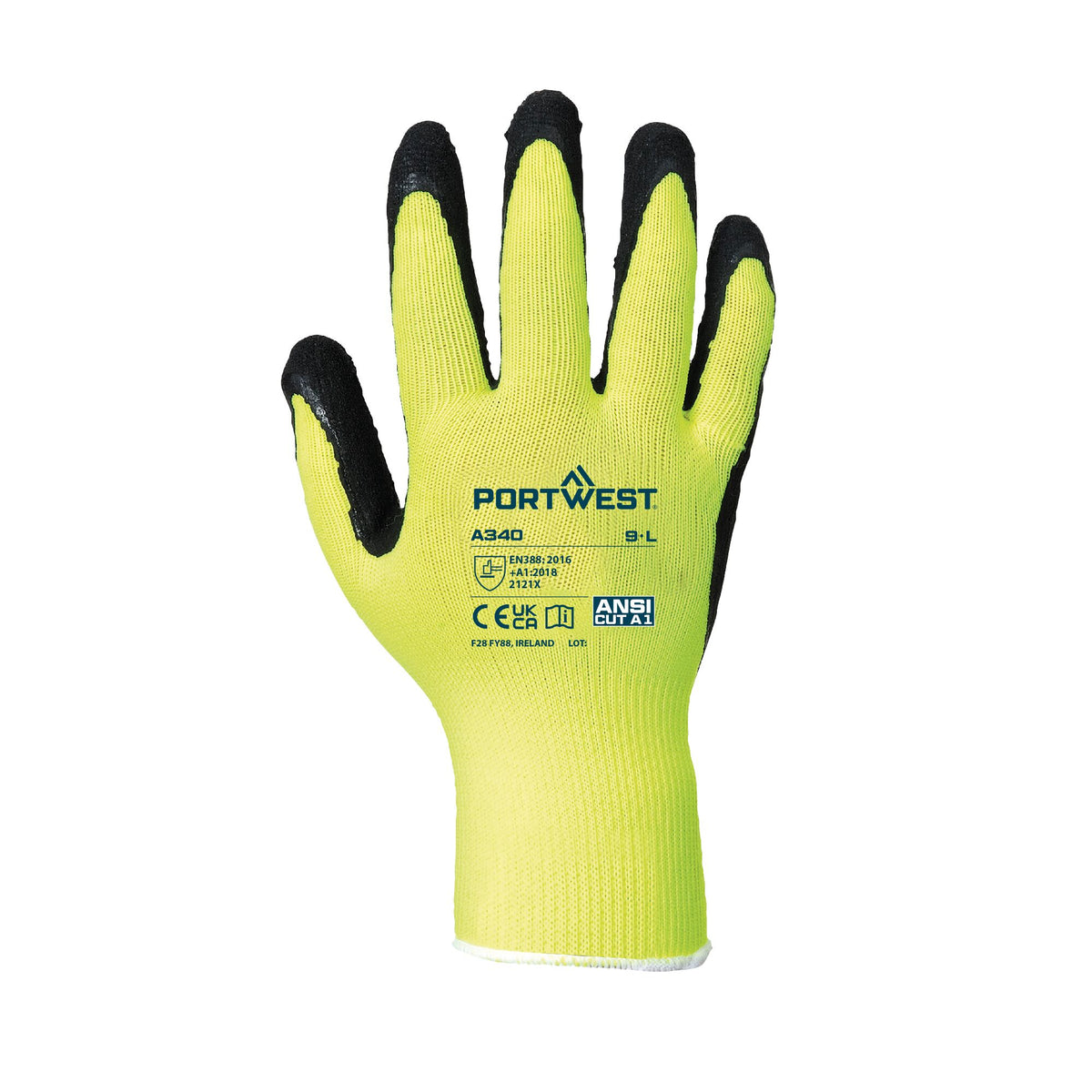A340 - Hi-Vis Grip Handschoen - Latex - Portwest - Geel - Achterkant