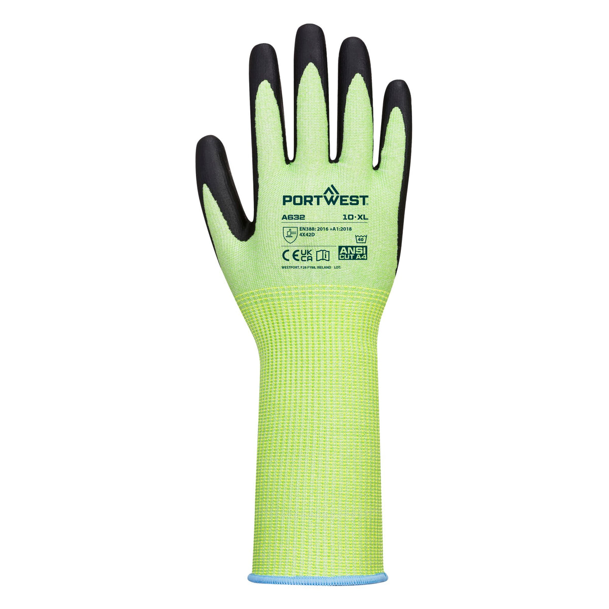 Groen Knip Handschoen Lange Manchet - Portwest A632 Portwest