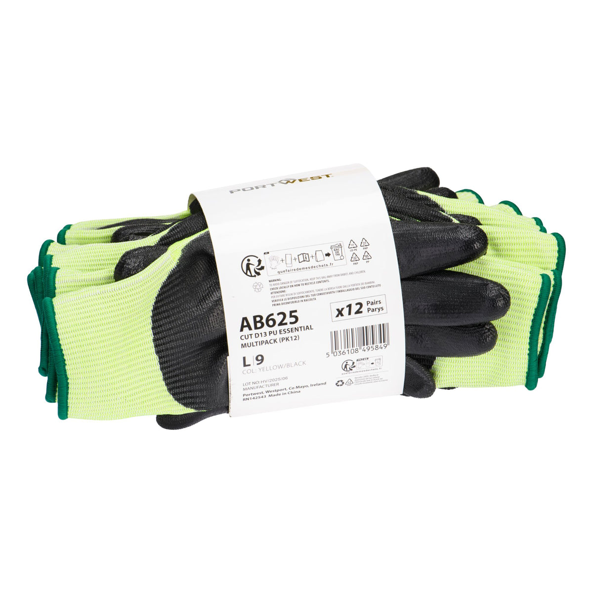Snijklasse D13 PU Essential Handschoen in Multipack (Pk12) - Portwest AB625 Portwest