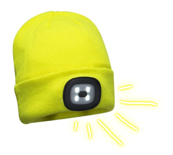 Image of the rechargeable LED beanie B029 in yellow.