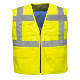 Hi-Vis Cooling Vest CV02 in signal yellow with reflective stripes. A link to the product page is included.