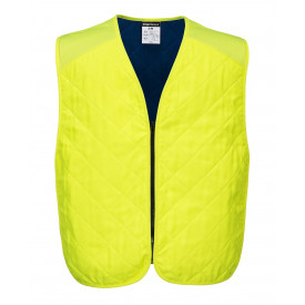 Cooling Evaporative Vest CV09 in signal yellow. A link to the product page is included.
