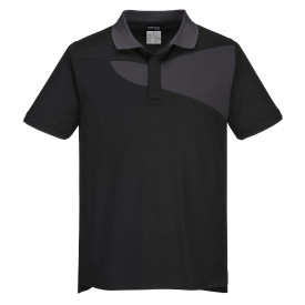 PW2 Cotton Comfort Polo Shirt S/S PW210 in black and grey. A link to the product page is included.