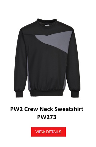 PW2 Crew Neck Sweatshirt PW273 in black with gray details and a link to the article.