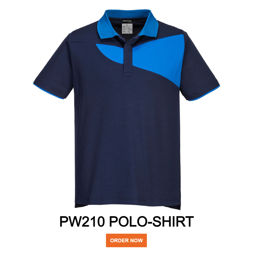 Example image of the PW210 polo shirt in blue-royal with a link to the article.