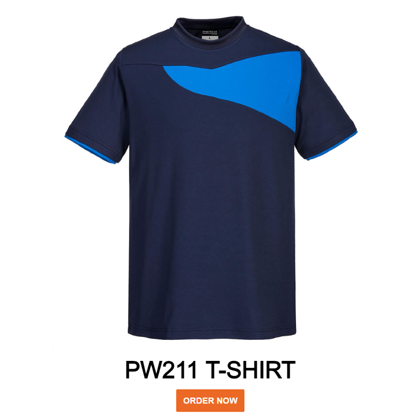 Example image of the PW211 T-shirt in blue-navy with a link to the article.