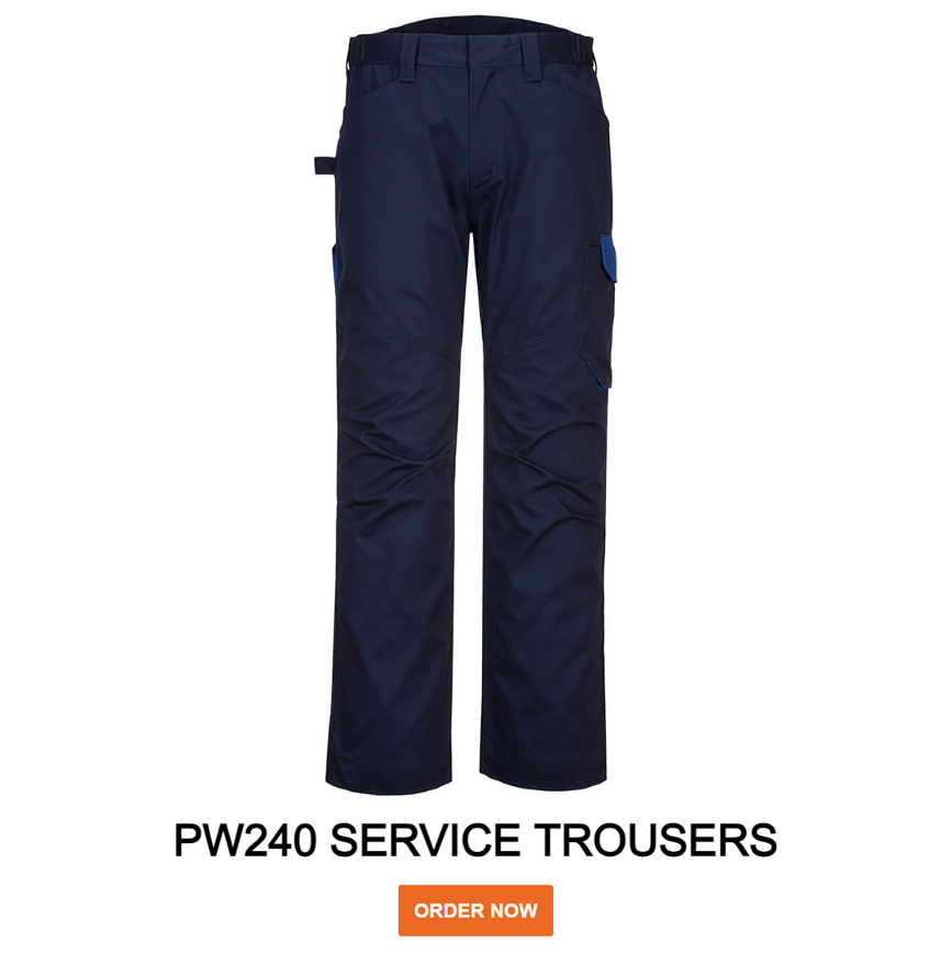 Example image of the PW240 service trousers in blue-navy with a link to the article.