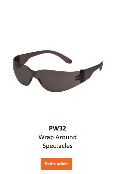 Image of Panoramic Safety Glasses PW32 in black with tinted lenses. Linked to product page.