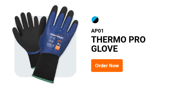 Sample image of the Thermo Pro glove AP01 in blue/black with a linked link to the article.