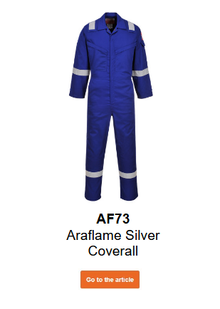 Image of the Araflame Silver AF73 coverall in blue with a link to the product page.