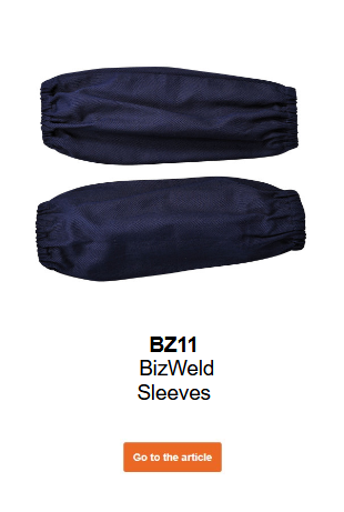 Image of the Bizweld BZ11 oversleeves in dark blue with a link to the product page.