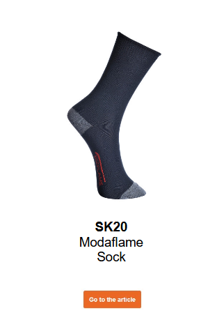 Image of the Modaflame SK20 socks in black with a link to the product page.