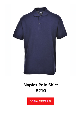 Image of the Naples B210 polo shirt in blue with a link to the article.