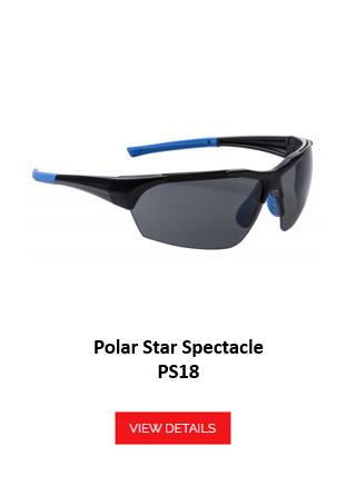 Image of the Polar Spectacle PS18 glasses in black with blue details and a link to the article.