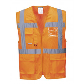 Portwest Athens Hi-Vis Mesh Executive Vest C376 in orange. A link to the product page is included.