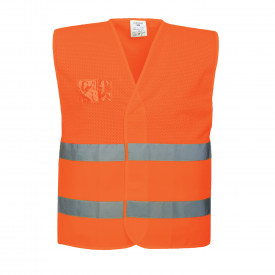Portwest Hi-Vis Half Mesh Two Band Vest C494 in orange. A link to the product page is included.