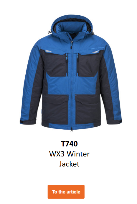 Image of the WX3 winter jacket T740 in blue with black details.